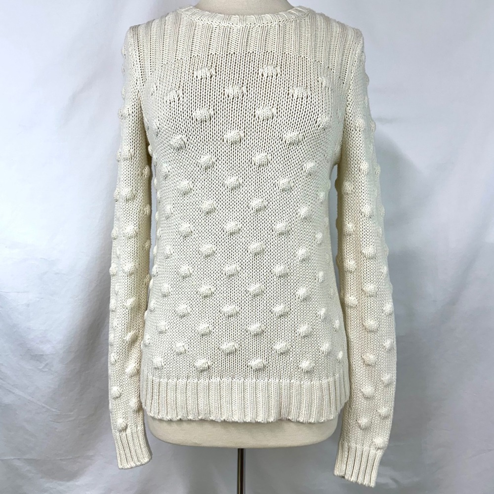 VINCE CAMUTO Cream Textured Bauble Popcorn Knit Sweater Women's S 100% Cotton